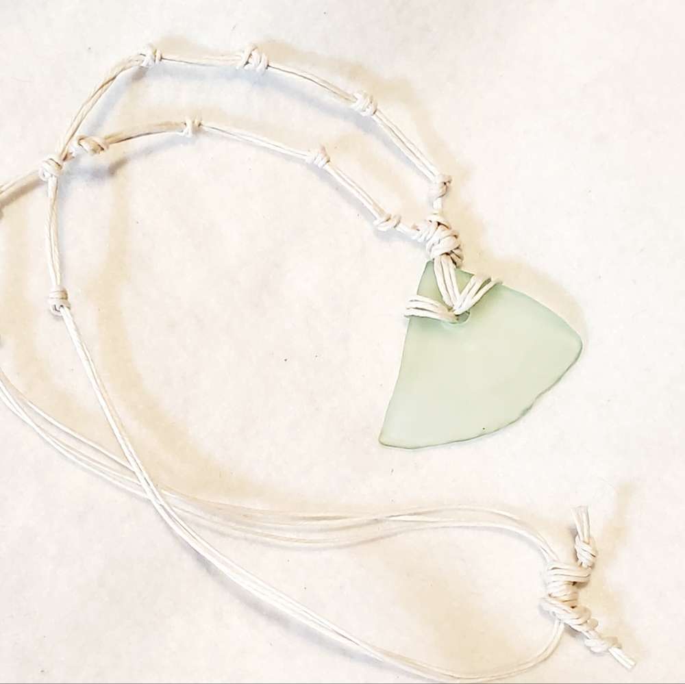 Seafoam sea glass hemp necklace
